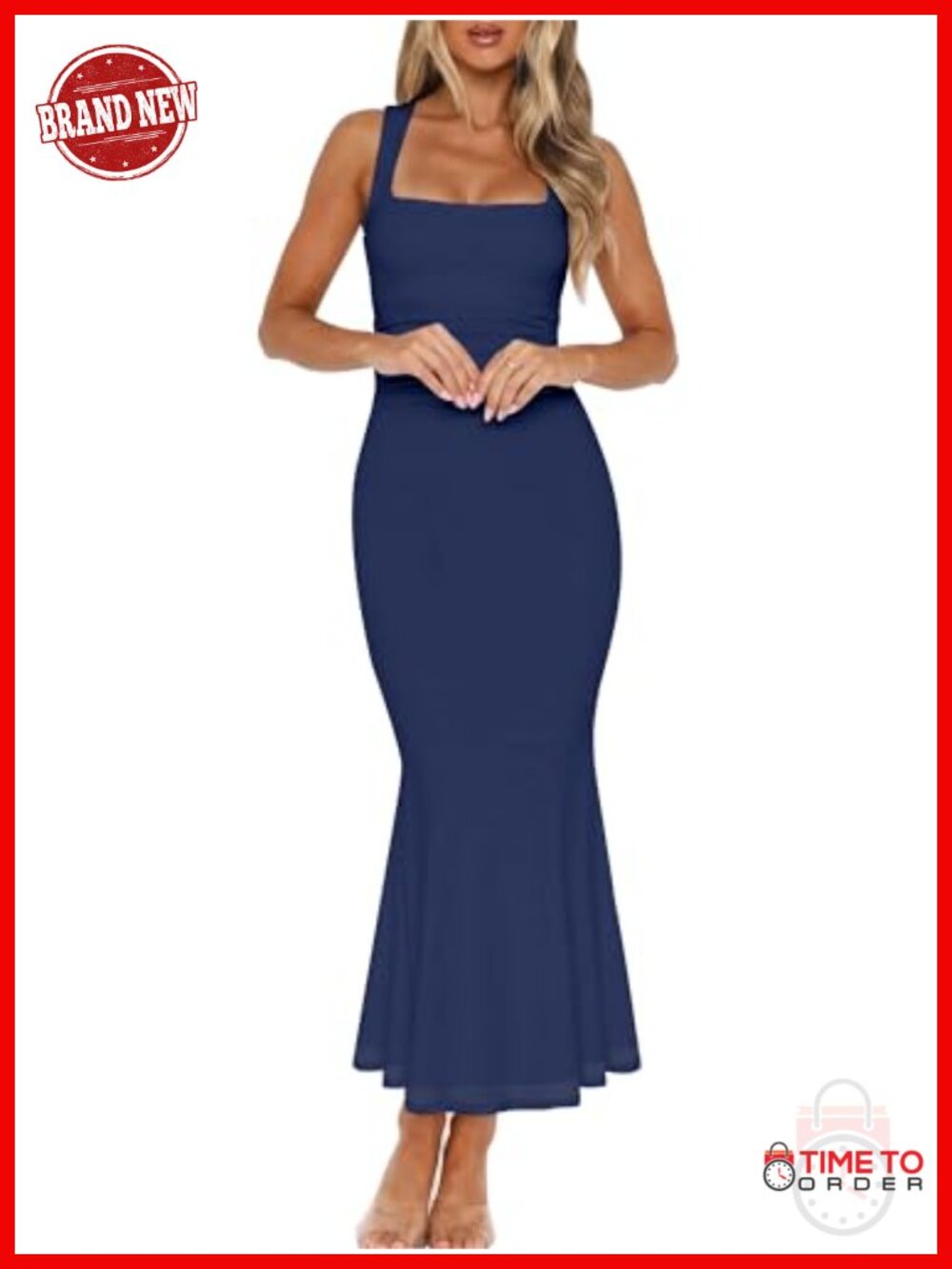 Square Neck Ruched Bodycon Maxi Dress Sleeveless Formal Cocktail Party